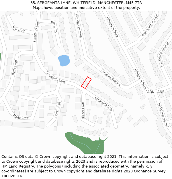 65, SERGEANTS LANE, WHITEFIELD, MANCHESTER, M45 7TR: Location map and indicative extent of plot