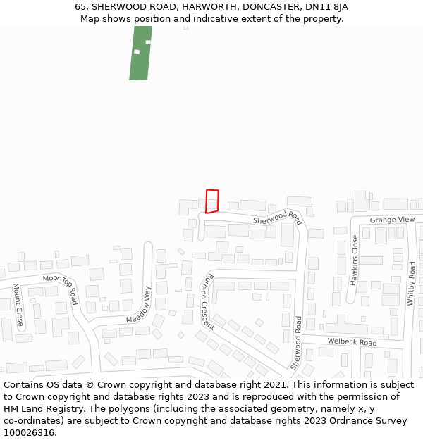 65, SHERWOOD ROAD, HARWORTH, DONCASTER, DN11 8JA: Location map and indicative extent of plot