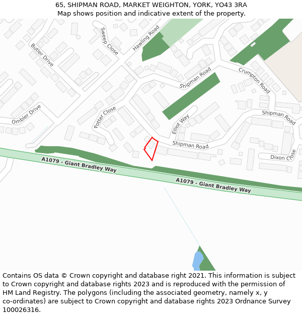 65, SHIPMAN ROAD, MARKET WEIGHTON, YORK, YO43 3RA: Location map and indicative extent of plot