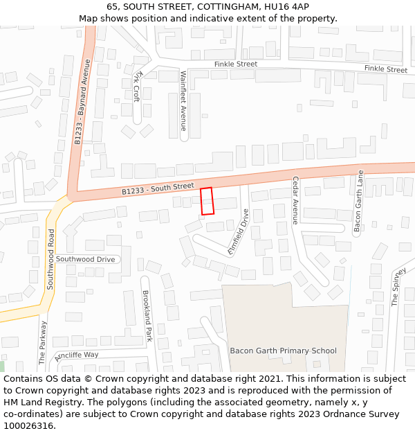 65, SOUTH STREET, COTTINGHAM, HU16 4AP: Location map and indicative extent of plot