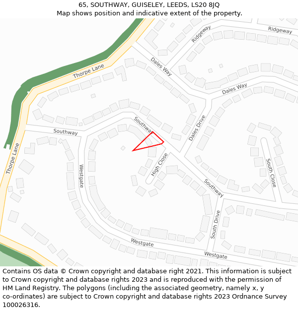 65, SOUTHWAY, GUISELEY, LEEDS, LS20 8JQ: Location map and indicative extent of plot