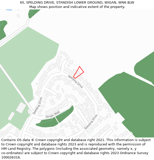 65, SPELDING DRIVE, STANDISH LOWER GROUND, WIGAN, WN6 8LW: Location map and indicative extent of plot