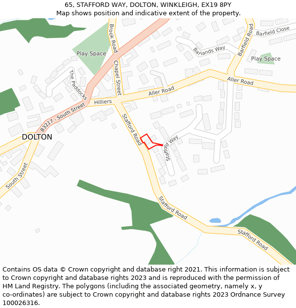 65, STAFFORD WAY, DOLTON, WINKLEIGH, EX19 8PY: Location map and indicative extent of plot