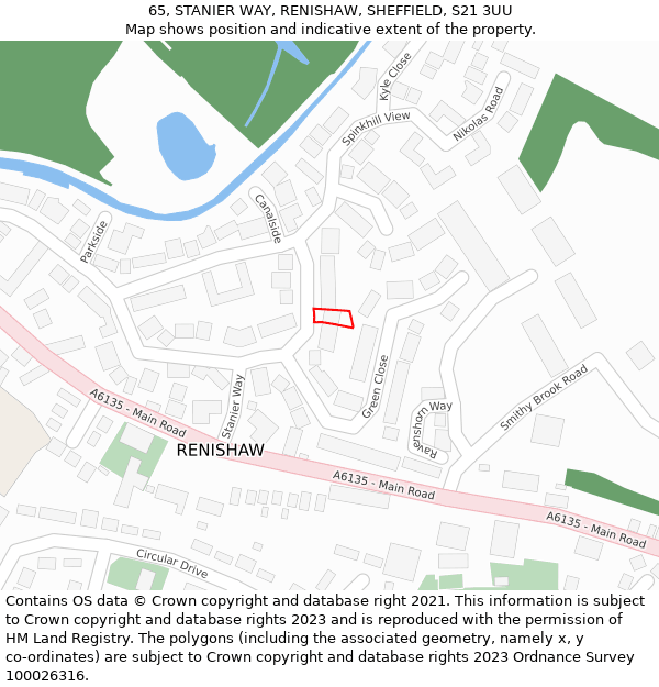 65, STANIER WAY, RENISHAW, SHEFFIELD, S21 3UU: Location map and indicative extent of plot