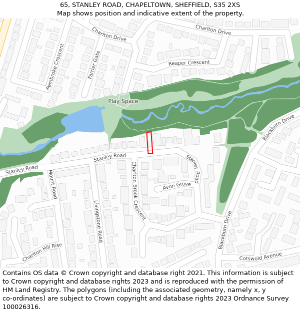 65, STANLEY ROAD, CHAPELTOWN, SHEFFIELD, S35 2XS: Location map and indicative extent of plot