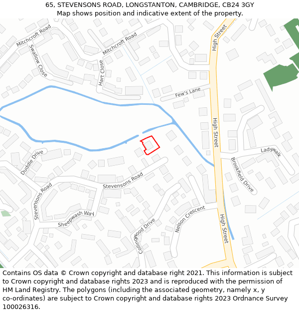 65, STEVENSONS ROAD, LONGSTANTON, CAMBRIDGE, CB24 3GY: Location map and indicative extent of plot