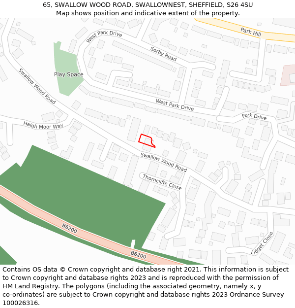 65, SWALLOW WOOD ROAD, SWALLOWNEST, SHEFFIELD, S26 4SU: Location map and indicative extent of plot