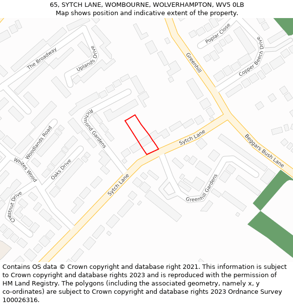 65, SYTCH LANE, WOMBOURNE, WOLVERHAMPTON, WV5 0LB: Location map and indicative extent of plot