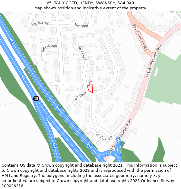 65, TAL Y COED, HENDY, SWANSEA, SA4 0XR: Location map and indicative extent of plot