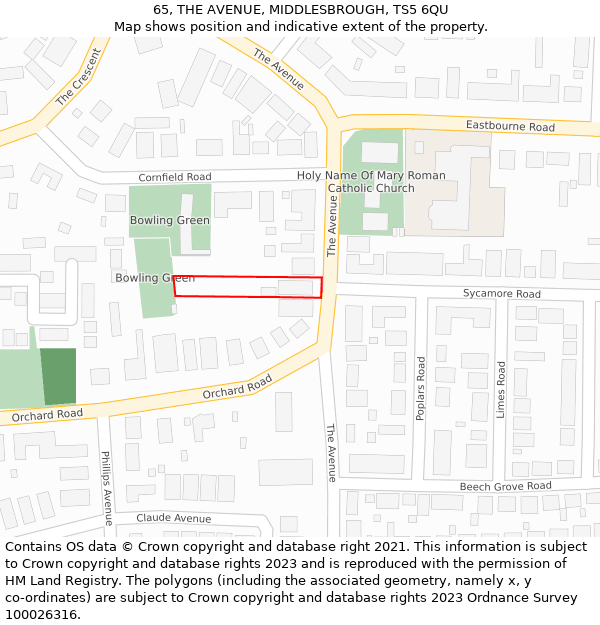 65, THE AVENUE, MIDDLESBROUGH, TS5 6QU: Location map and indicative extent of plot