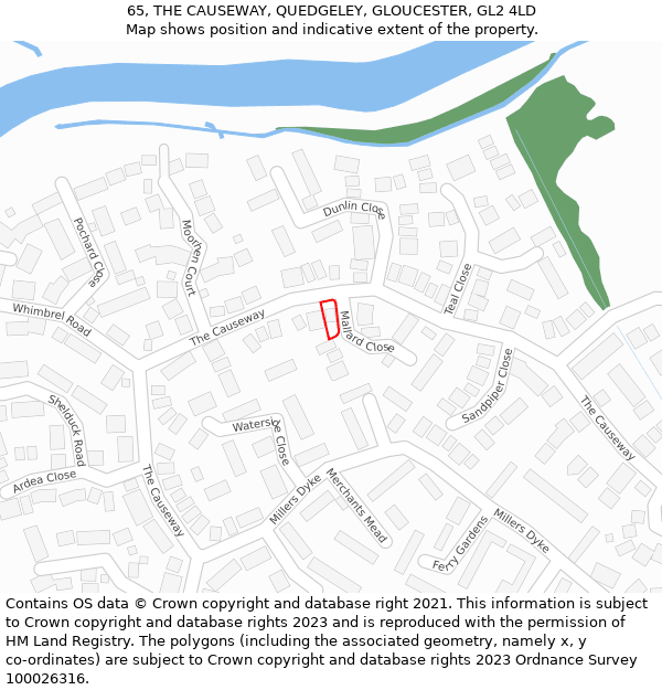 65, THE CAUSEWAY, QUEDGELEY, GLOUCESTER, GL2 4LD: Location map and indicative extent of plot