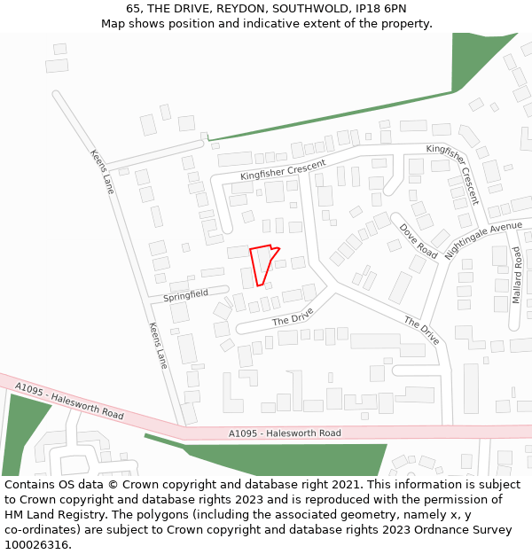 65, THE DRIVE, REYDON, SOUTHWOLD, IP18 6PN: Location map and indicative extent of plot