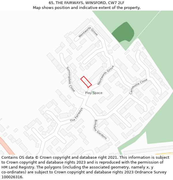 65, THE FAIRWAYS, WINSFORD, CW7 2LF: Location map and indicative extent of plot