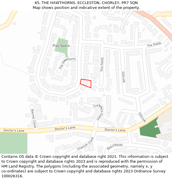 65, THE HAWTHORNS, ECCLESTON, CHORLEY, PR7 5QN: Location map and indicative extent of plot