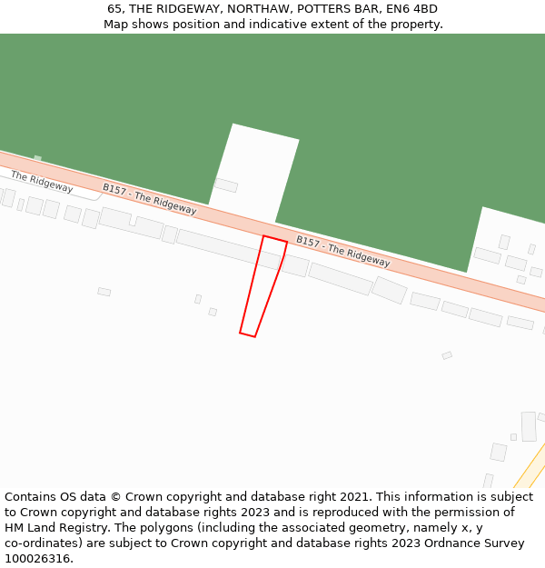 65, THE RIDGEWAY, NORTHAW, POTTERS BAR, EN6 4BD: Location map and indicative extent of plot