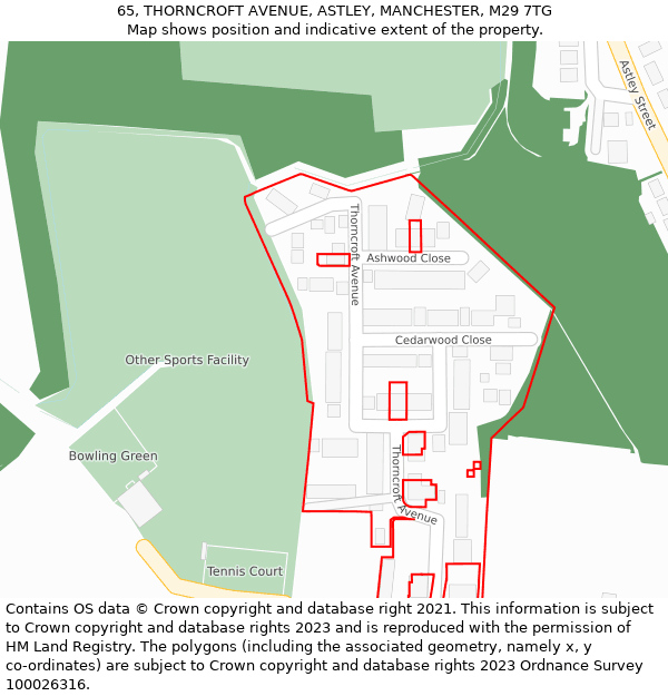 65, THORNCROFT AVENUE, ASTLEY, MANCHESTER, M29 7TG: Location map and indicative extent of plot