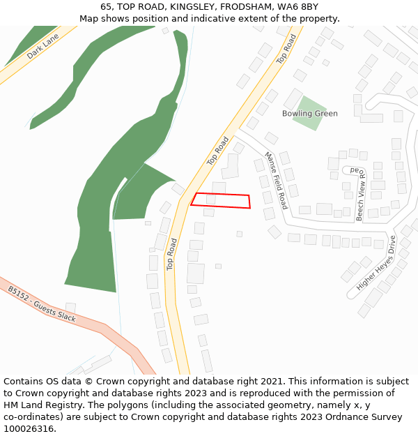 65, TOP ROAD, KINGSLEY, FRODSHAM, WA6 8BY: Location map and indicative extent of plot