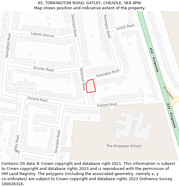 65, TORKINGTON ROAD, GATLEY, CHEADLE, SK8 4PW: Location map and indicative extent of plot