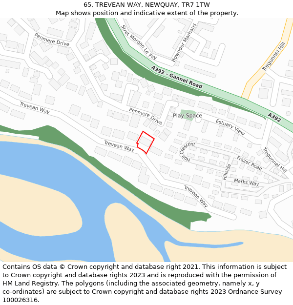 65, TREVEAN WAY, NEWQUAY, TR7 1TW: Location map and indicative extent of plot