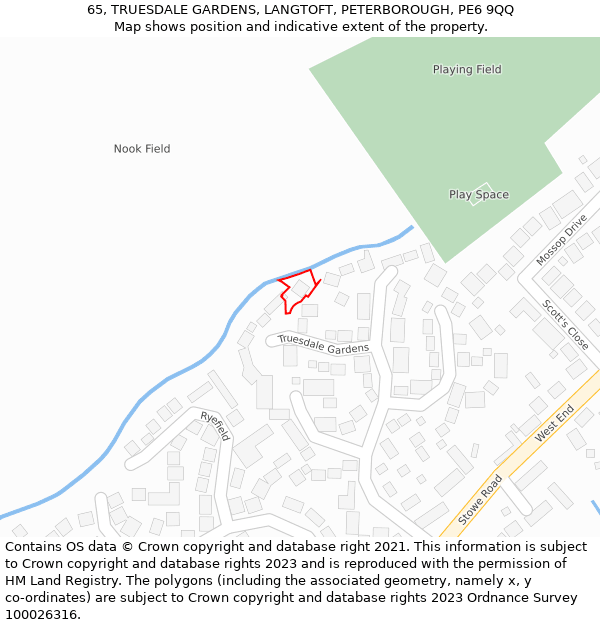 65, TRUESDALE GARDENS, LANGTOFT, PETERBOROUGH, PE6 9QQ: Location map and indicative extent of plot