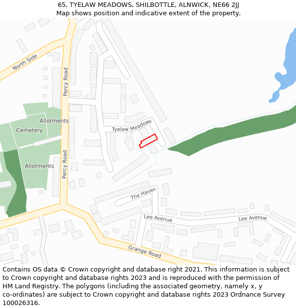 65, TYELAW MEADOWS, SHILBOTTLE, ALNWICK, NE66 2JJ: Location map and indicative extent of plot