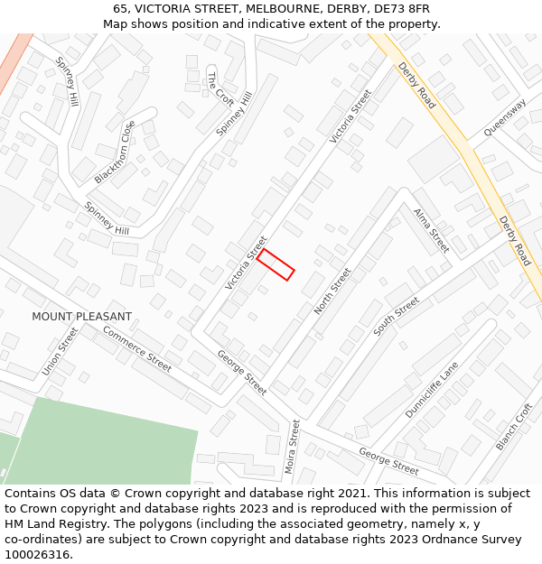 65, VICTORIA STREET, MELBOURNE, DERBY, DE73 8FR: Location map and indicative extent of plot