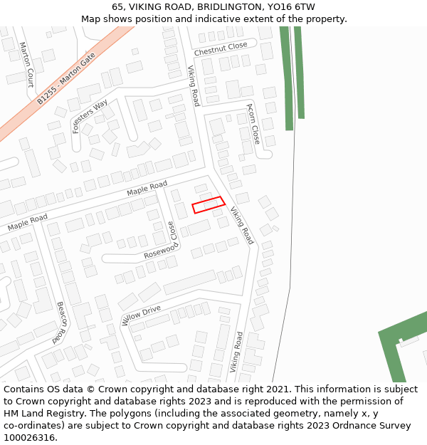 65, VIKING ROAD, BRIDLINGTON, YO16 6TW: Location map and indicative extent of plot