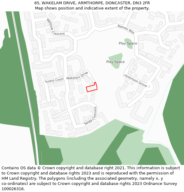 65, WAKELAM DRIVE, ARMTHORPE, DONCASTER, DN3 2FR: Location map and indicative extent of plot