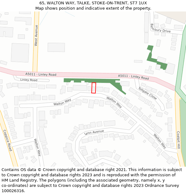 65, WALTON WAY, TALKE, STOKE-ON-TRENT, ST7 1UX: Location map and indicative extent of plot