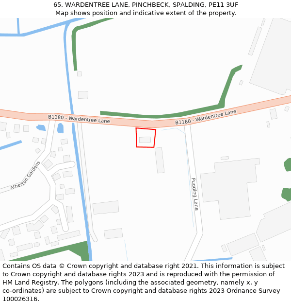 65, WARDENTREE LANE, PINCHBECK, SPALDING, PE11 3UF: Location map and indicative extent of plot
