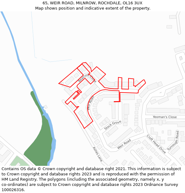 65, WEIR ROAD, MILNROW, ROCHDALE, OL16 3UX: Location map and indicative extent of plot