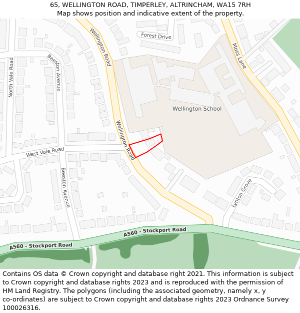 65, WELLINGTON ROAD, TIMPERLEY, ALTRINCHAM, WA15 7RH: Location map and indicative extent of plot