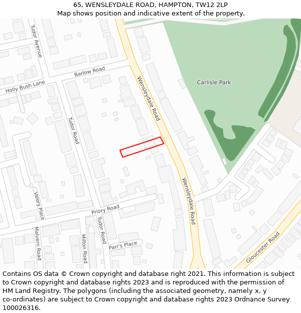 65, WENSLEYDALE ROAD, HAMPTON, TW12 2LP: Location map and indicative extent of plot