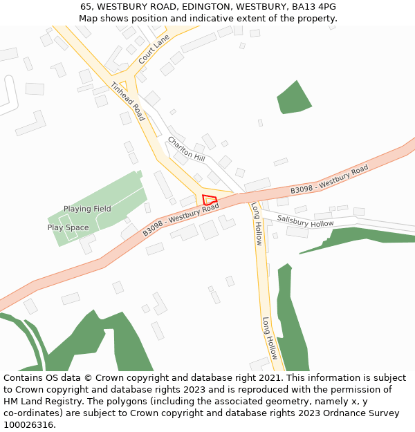 65, WESTBURY ROAD, EDINGTON, WESTBURY, BA13 4PG: Location map and indicative extent of plot