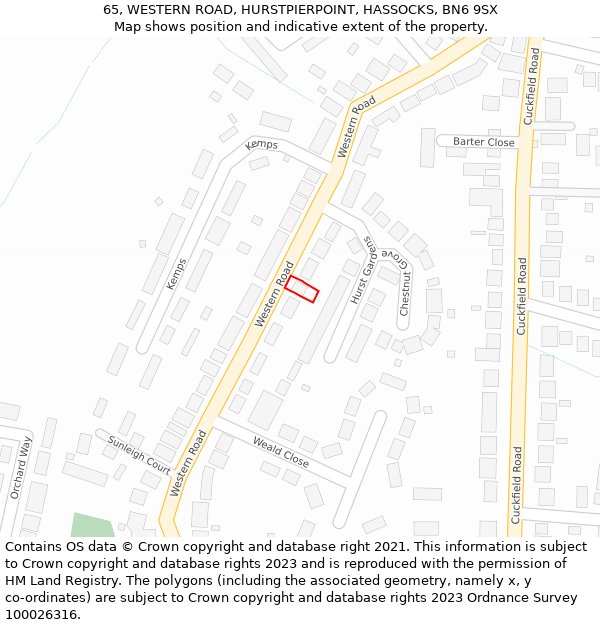 65, WESTERN ROAD, HURSTPIERPOINT, HASSOCKS, BN6 9SX: Location map and indicative extent of plot