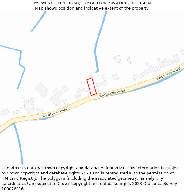 65, WESTHORPE ROAD, GOSBERTON, SPALDING, PE11 4EN: Location map and indicative extent of plot