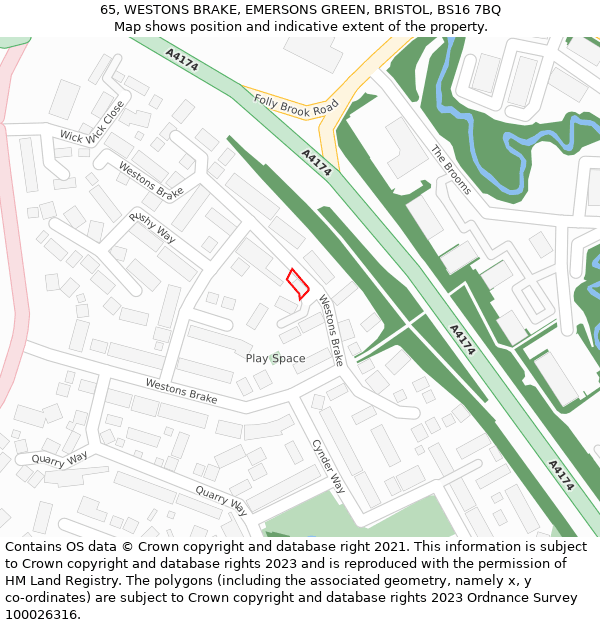 65, WESTONS BRAKE, EMERSONS GREEN, BRISTOL, BS16 7BQ: Location map and indicative extent of plot