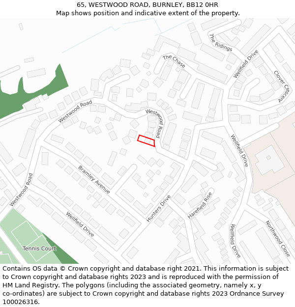 65, WESTWOOD ROAD, BURNLEY, BB12 0HR: Location map and indicative extent of plot