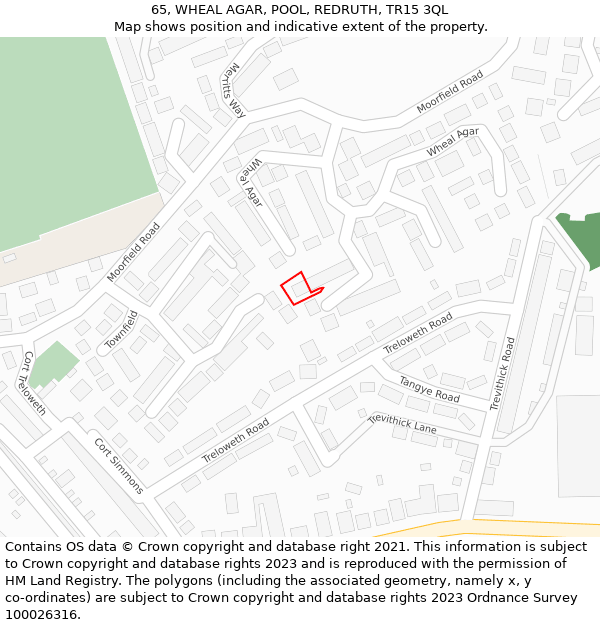 65, WHEAL AGAR, POOL, REDRUTH, TR15 3QL: Location map and indicative extent of plot