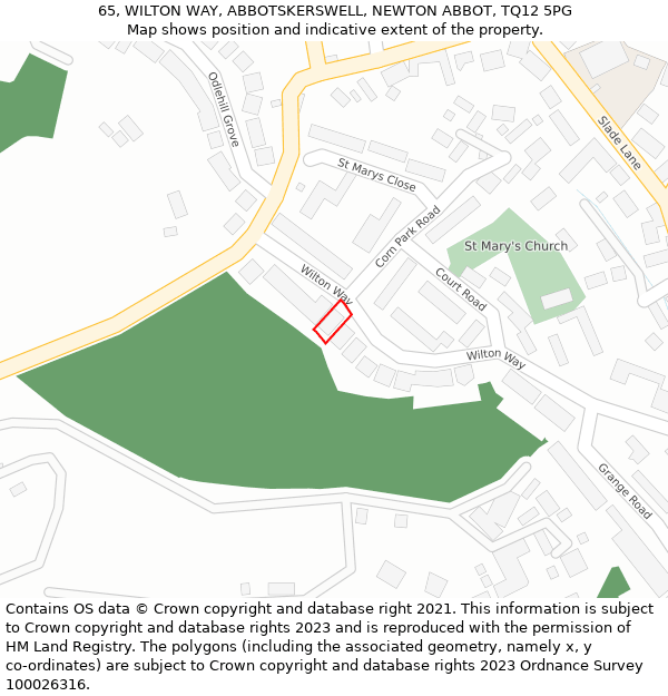 65, WILTON WAY, ABBOTSKERSWELL, NEWTON ABBOT, TQ12 5PG: Location map and indicative extent of plot
