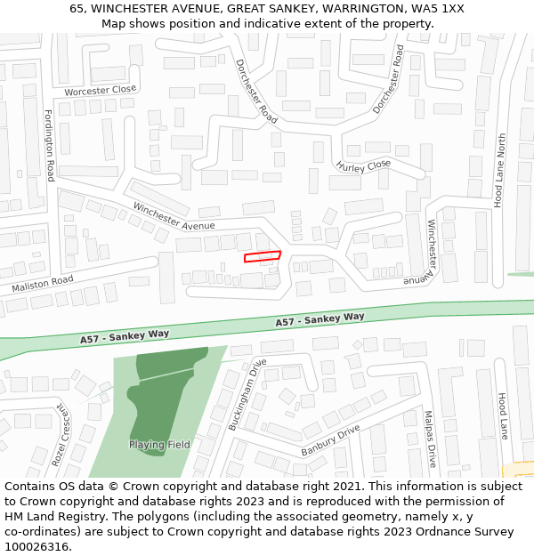 65, WINCHESTER AVENUE, GREAT SANKEY, WARRINGTON, WA5 1XX: Location map and indicative extent of plot