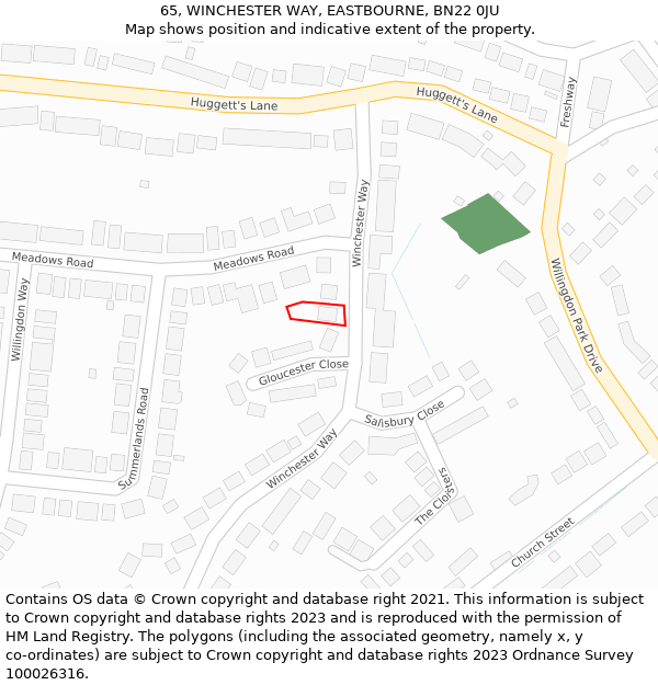 65, WINCHESTER WAY, EASTBOURNE, BN22 0JU: Location map and indicative extent of plot