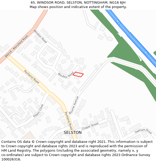 65, WINDSOR ROAD, SELSTON, NOTTINGHAM, NG16 6JH: Location map and indicative extent of plot