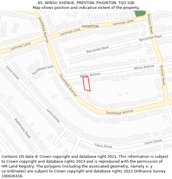 65, WINSU AVENUE, PRESTON, PAIGNTON, TQ3 1QE: Location map and indicative extent of plot