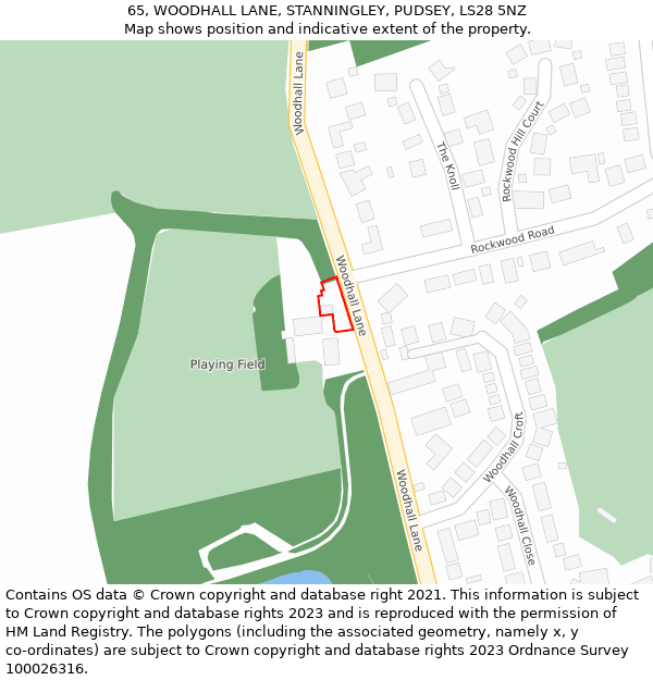 65, WOODHALL LANE, STANNINGLEY, PUDSEY, LS28 5NZ: Location map and indicative extent of plot