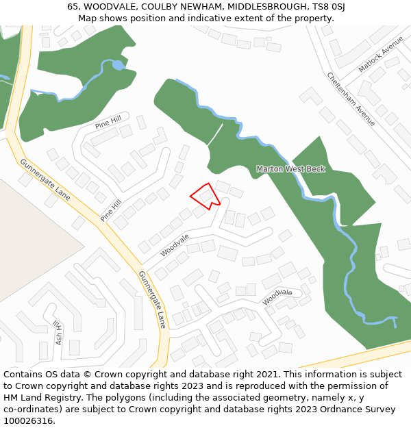 65, WOODVALE, COULBY NEWHAM, MIDDLESBROUGH, TS8 0SJ: Location map and indicative extent of plot