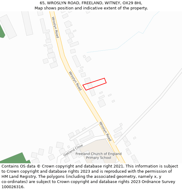 65, WROSLYN ROAD, FREELAND, WITNEY, OX29 8HL: Location map and indicative extent of plot