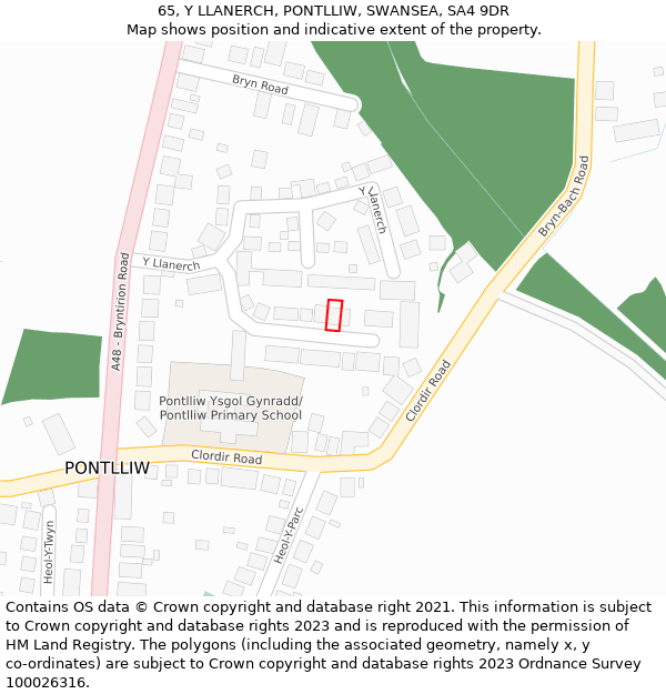 65, Y LLANERCH, PONTLLIW, SWANSEA, SA4 9DR: Location map and indicative extent of plot