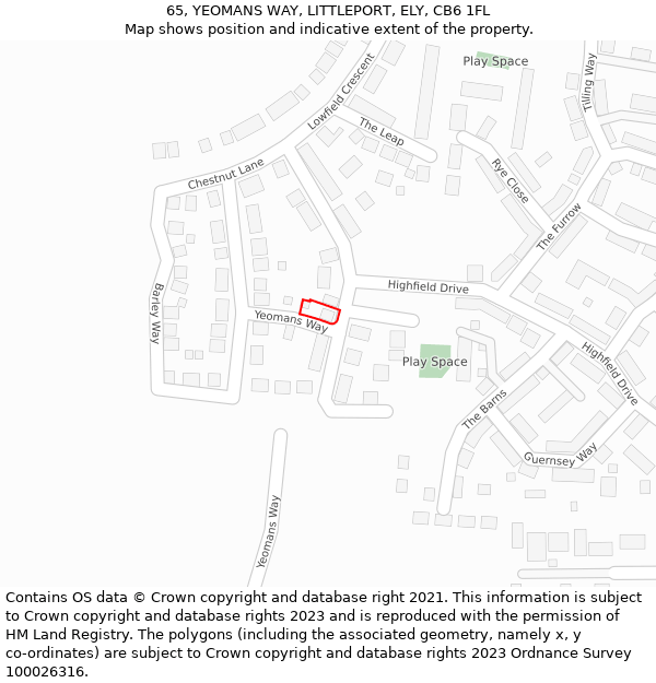 65, YEOMANS WAY, LITTLEPORT, ELY, CB6 1FL: Location map and indicative extent of plot