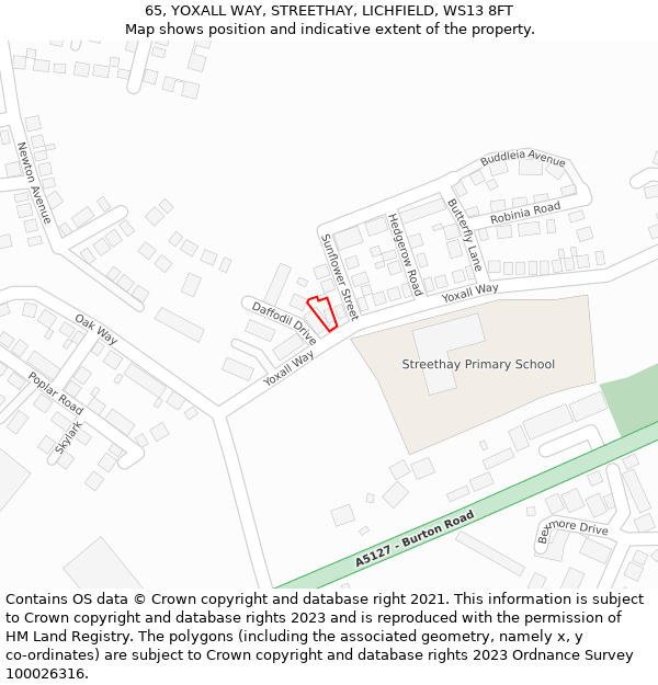 65, YOXALL WAY, STREETHAY, LICHFIELD, WS13 8FT: Location map and indicative extent of plot